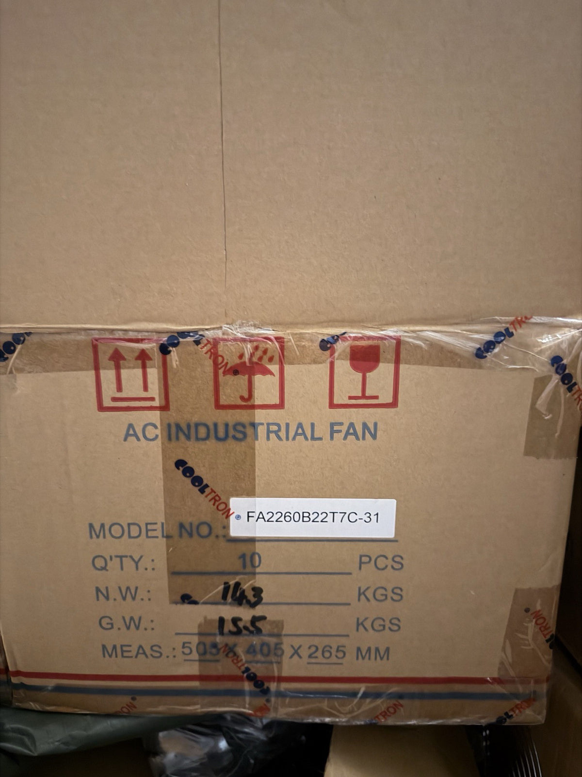 Cooltron FA2260B22T7C-31 220 mm AC Axial Fan, 220-240 V, Dual Ball Bearing, with Wire Finger Guard
